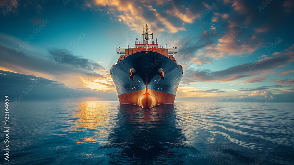 Obraz premium ship in the sea,,,trade, maritime carrier vessel, concept, courier, distribution, commerce, logistic transportation transport at sea cargo ship, shipping