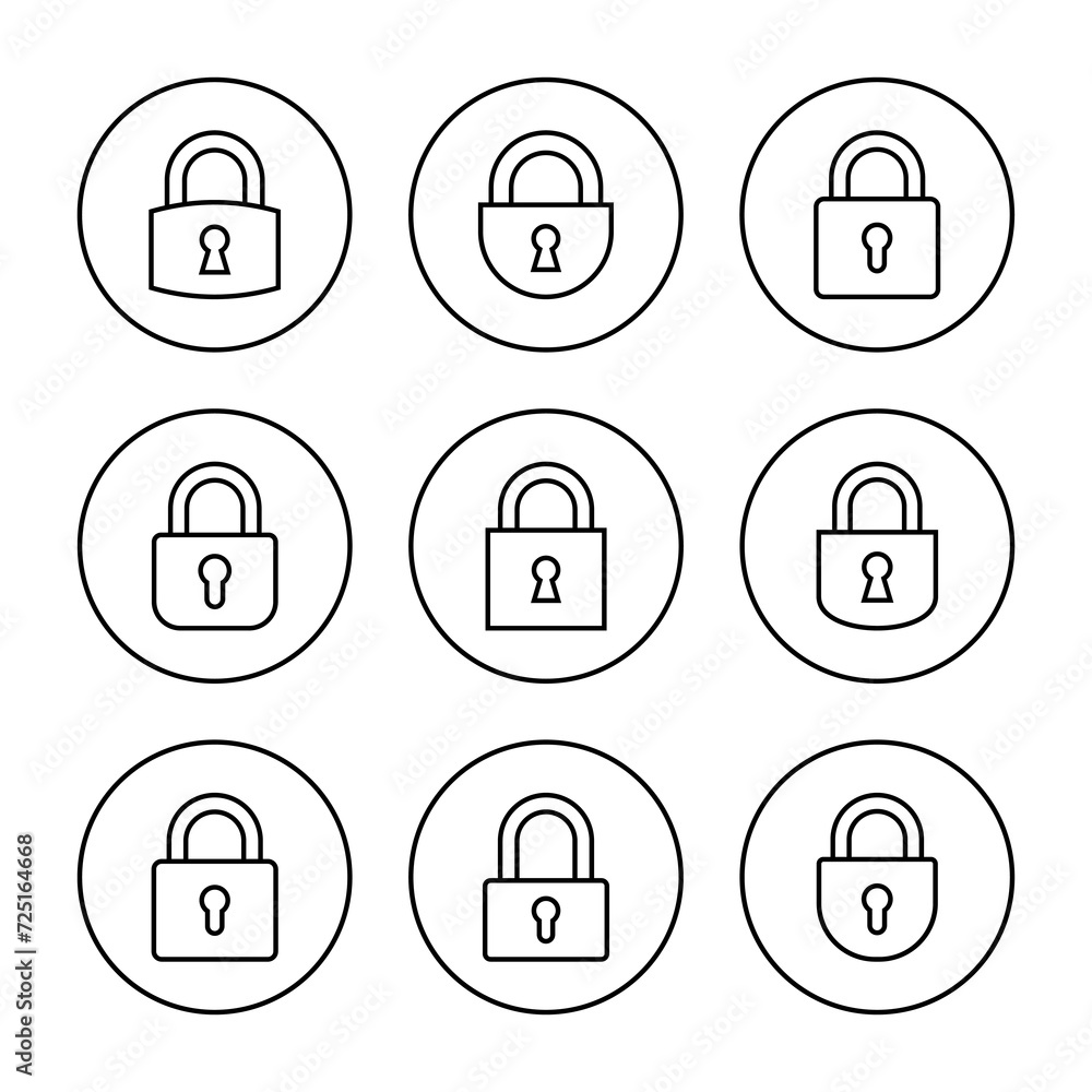 Lock icon set vector. Padlock sign and symbol. Encryption icon. Security symbol Lock icon set vector. Padlock sign and symbol. Encryption icon. Security symbol