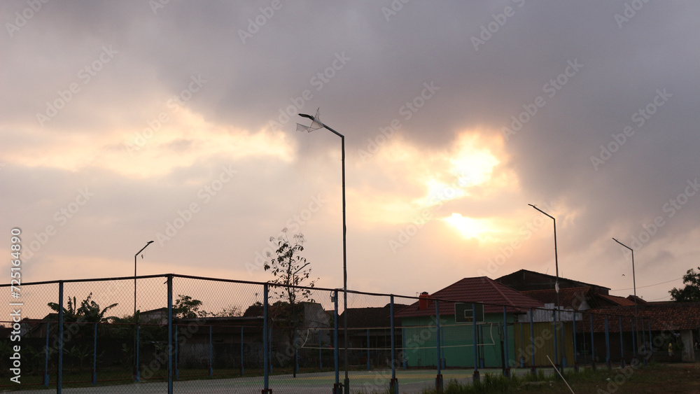 View of the evening sky on the volleyball court