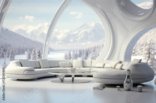 3D rendering of a futuristic modern living room interior © Ziyasier