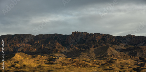 Chisos Mountains and Foothills Washed In Golden Late Evening Light © kellyvandellen