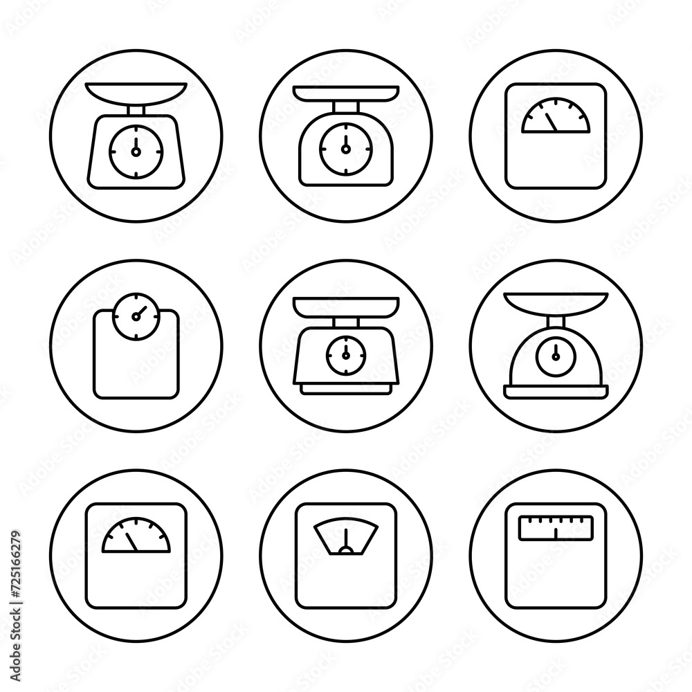 Scales icon set vector. Weight scale sign and symbol