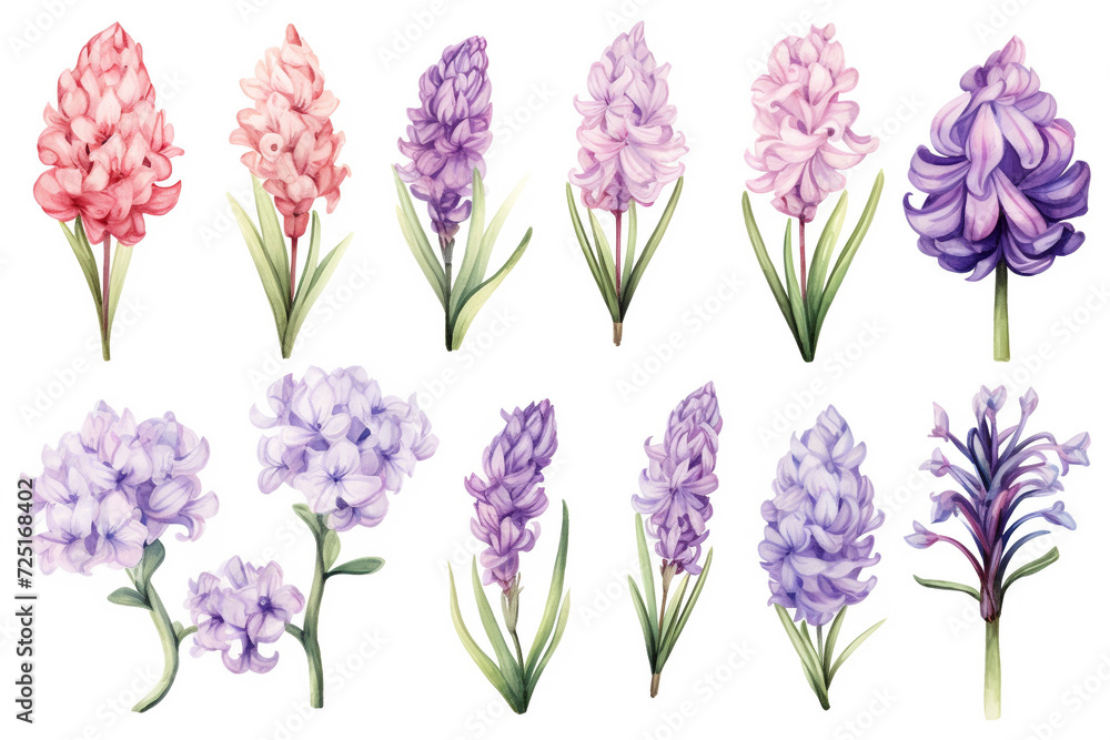 Fototapeta premium Watercolor paintings Hyacinth flower symbols On a white background.