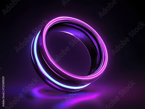 purple neon color ring glowing on black background