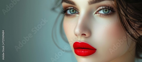 Closeup portrait of a lovely young woman with red lips  representing concepts of fashion beauty  spa  and cosmetics.