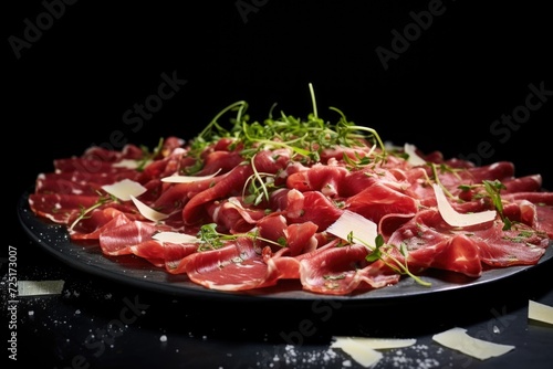 beef carpaccio with herbs and parmesan and olive oil