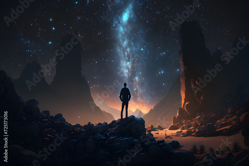 man watching the stars at night, vast sky, generative ai	
