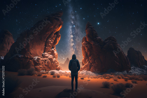 man watching the stars at night, vast sky, generative ai	
