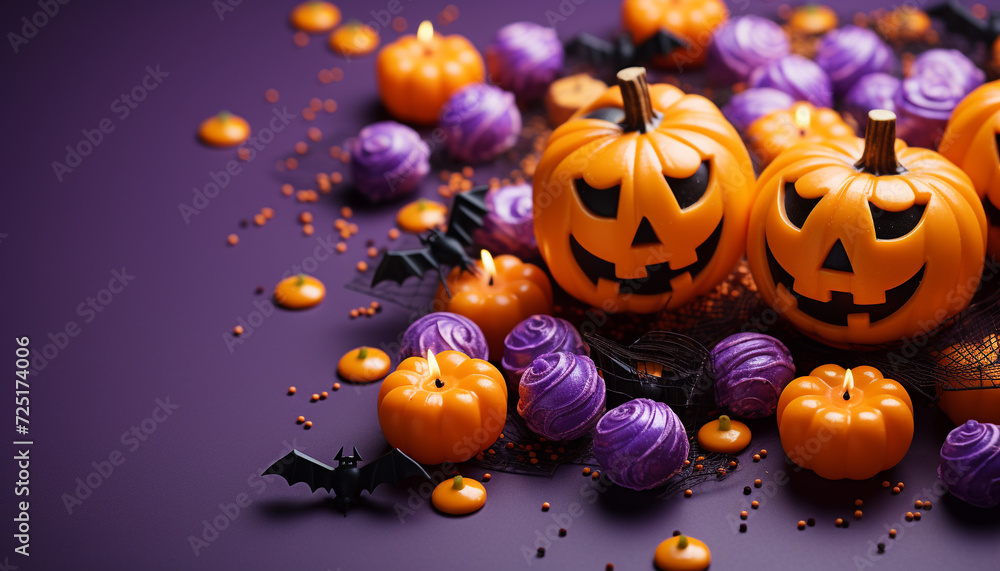 Halloween celebration spooky pumpkin, autumn decoration, dark night, fun party generated by AI Halloween celebration spooky pumpkin, autumn decoration, dark night, fun party generated by AI