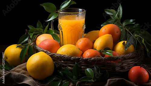 Fresh citrus fruits on a wooden table, vibrant and healthy generated by AI