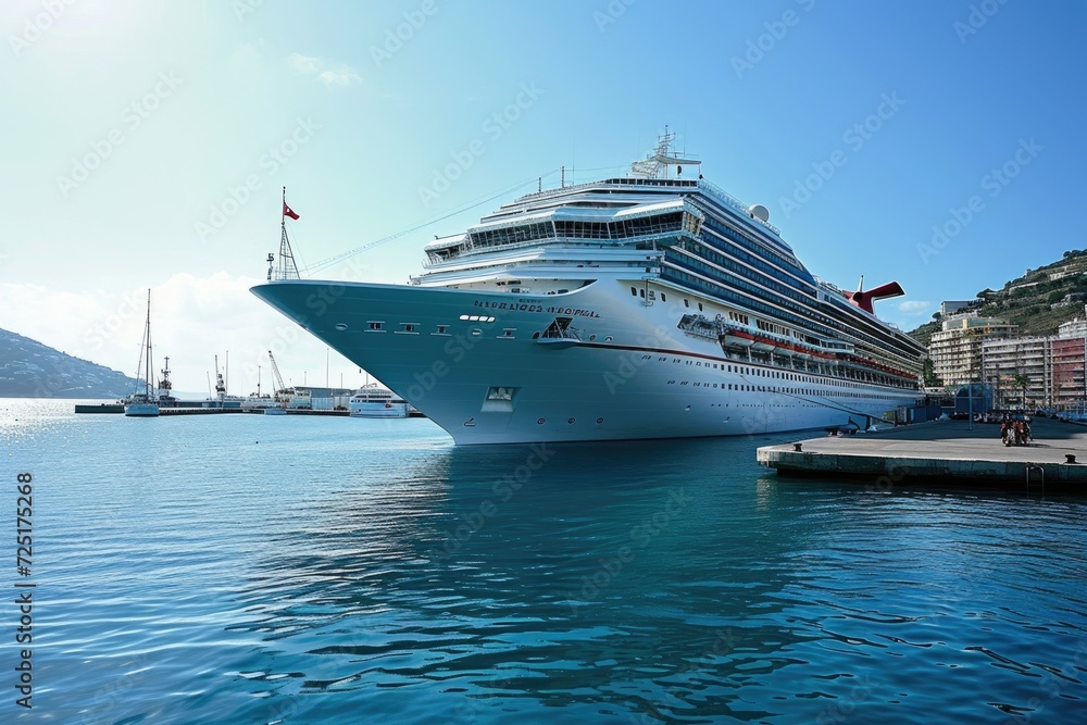 Cruise ship docked on a clear day Cruise ship docked on a clear day