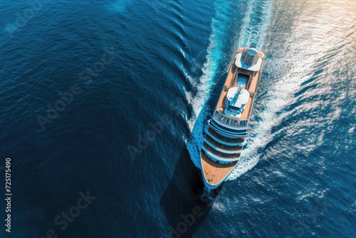 Cruise liner from above deep blue sea © InfiniteStudio