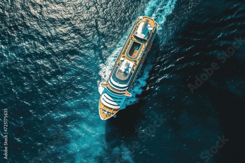 Cruise ship from top view at sea © InfiniteStudio