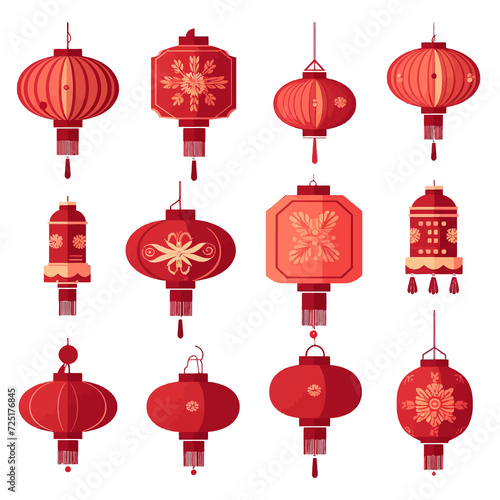 Set of Illuminating Chinese New Year Festivities Chinese New Year Lanterns