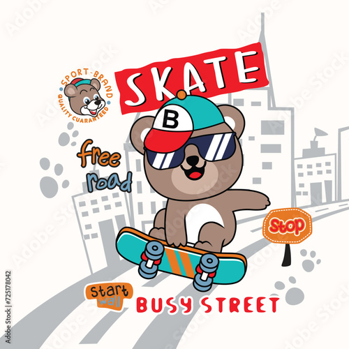 cute bear playing skateboard, vector animal illustration © veank