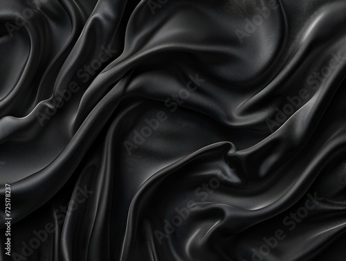 Black satin fabric, red cloth for the background, texture flowing on wide background
