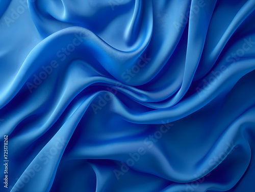 Blue satin fabric, red cloth for the background, texture flowing on wide background