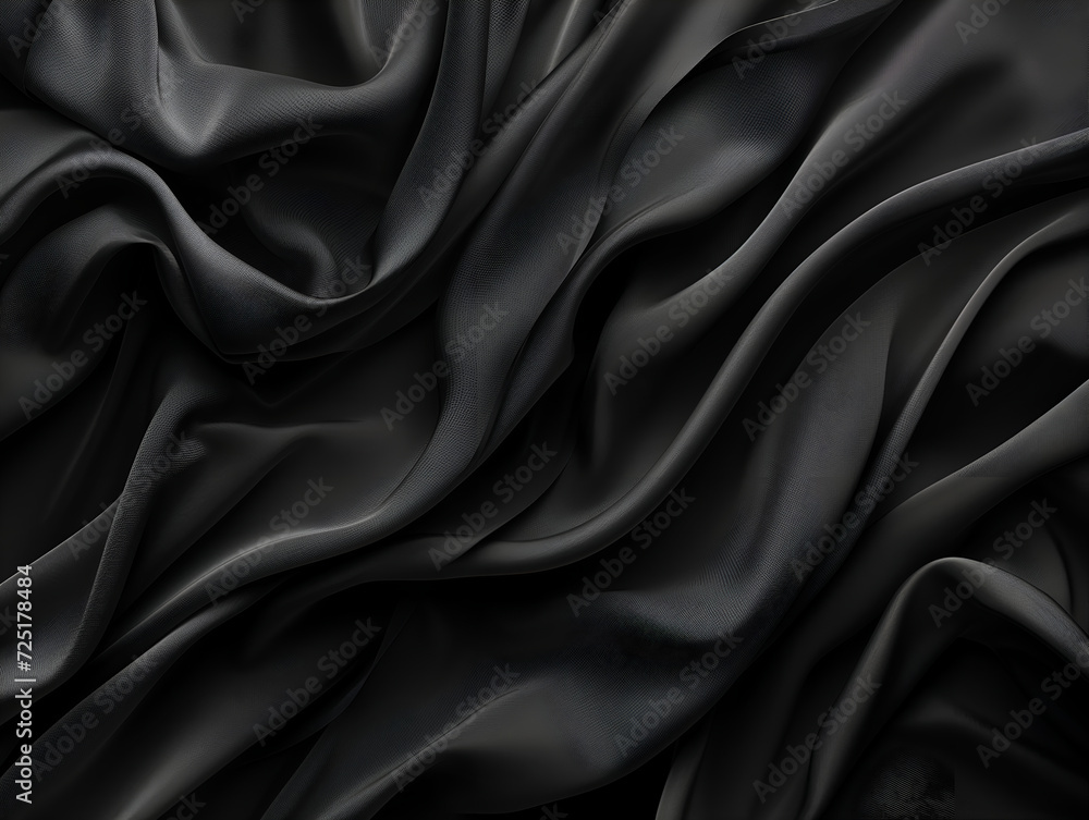 Fototapeta premium Black satin fabric, red cloth for the background, texture flowing on wide background
