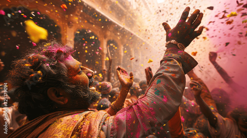 Man Reveling in the Festive Holi Powder Shower