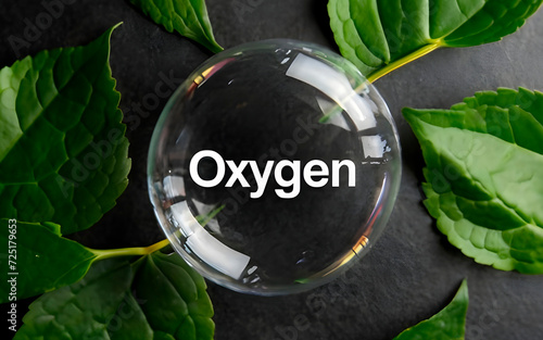 Oxygen bubble with leaves background