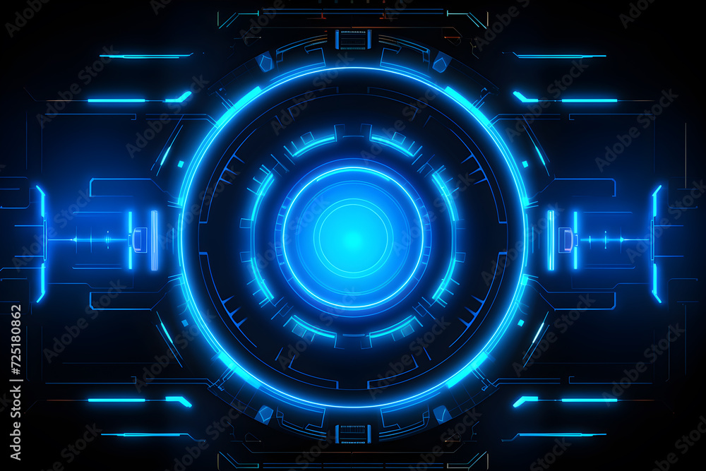 abstract technology background, technology background with HUD design, blue neon circle. abstract technology background, technology background with HUD design, blue neon circle.