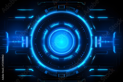 abstract technology background, technology background with HUD design, blue neon circle.