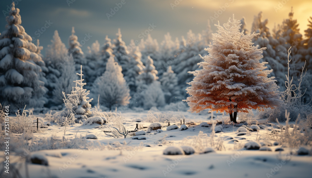 Winter landscape, snow covered mountains, tranquil scene, frozen beauty generated by AI