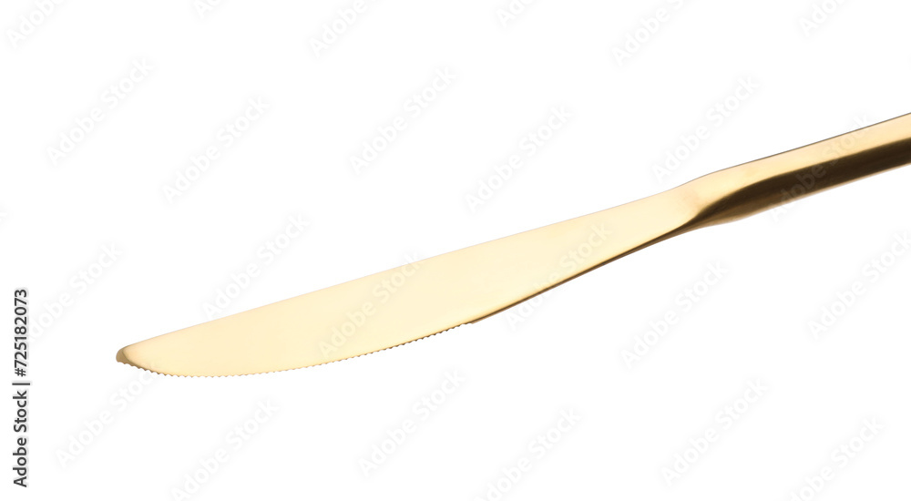 One golden knife isolated on white. Piece of cutlery One golden knife isolated on white. Piece of cutlery