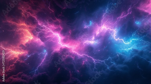 Electric force of nature: powerful lightning strike and energetic sparks against a dark sky. Abstract background of lightning strikes.
