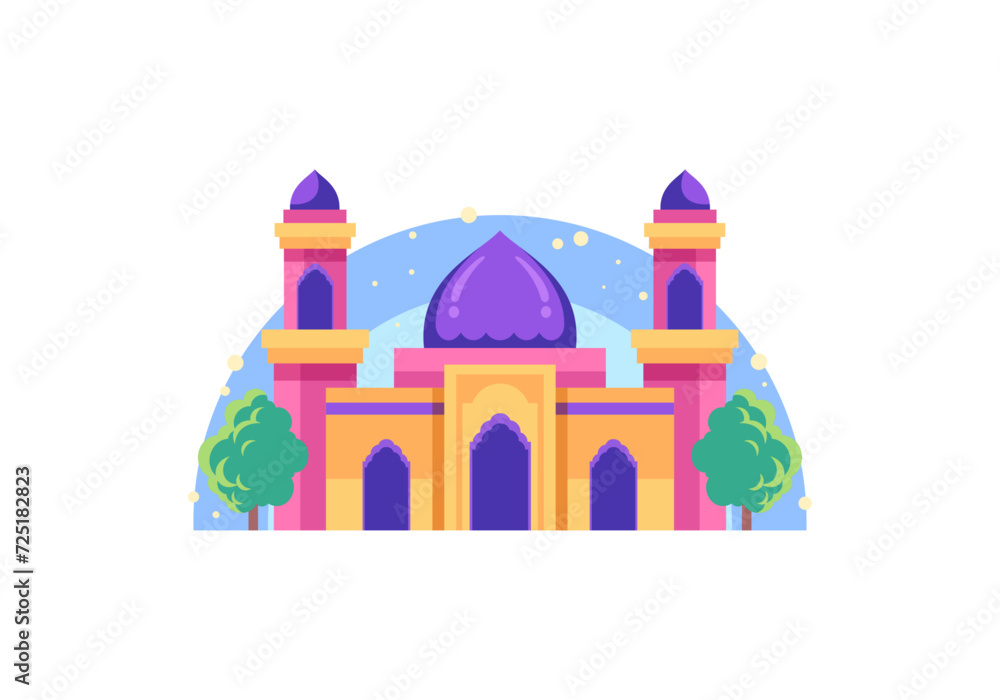 Simple Cute Small Mosque Flat Illustration