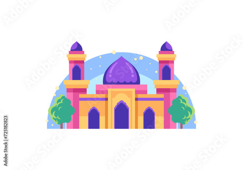 Simple Cute Small Mosque Flat Illustration
