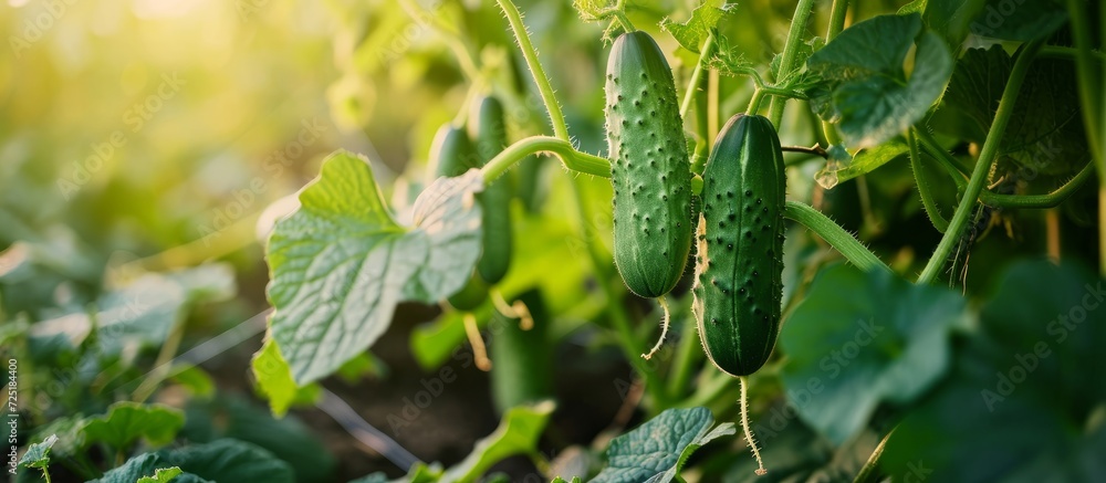 Climbing cucumber plant in veggie garden, fresh and green. Climbing cucumber plant in veggie garden, fresh and green.