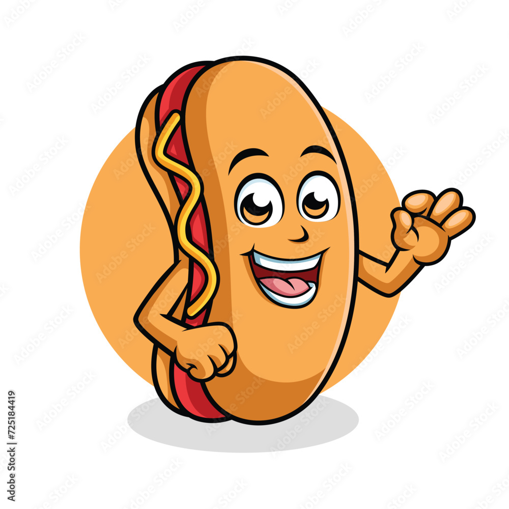 Hot Dog Cartoon Character Showing Ok Sign vector illustration - Happy Cute Hot Dog cartoon mascot Hot Dog Cartoon Character Showing Ok Sign vector illustration - Happy Cute Hot Dog cartoon mascot