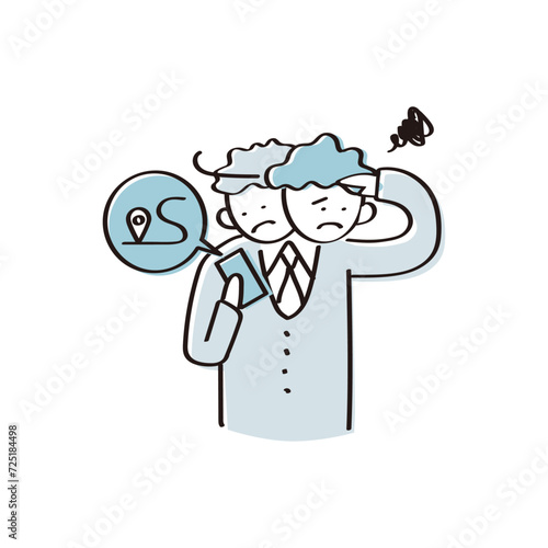 迷子になった男性会社員のイラスト素材