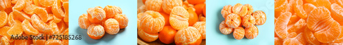 Collage of fresh peeled tangerines photo