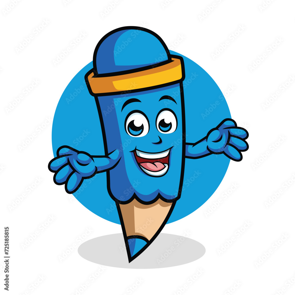 Obraz premium Pencil Cartoon Character Surprising pose vector illustration - Happy cute Pencil cartoon mascot
