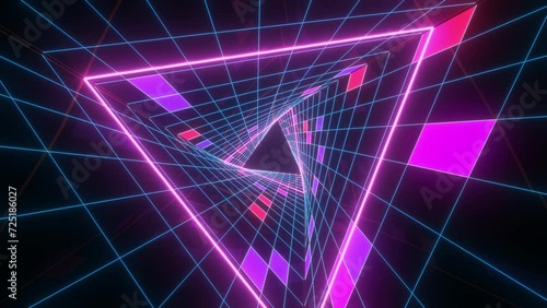 Flying through abstract tunnel in retrowave style background. VJ Looped animation.