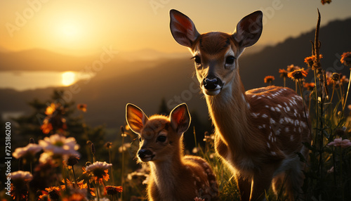 Cute young deer standing in the grass generated by AI
