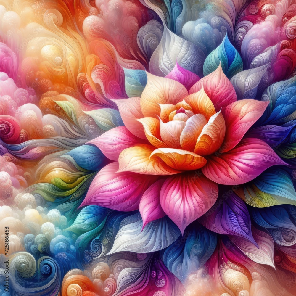 serenity and beauty of a magical moment in nature. It should feature a blooming flower with intricate details and multiple layers of petals in various shades of pink, orange, and yellow serenity and beauty of a magical moment in nature. It should feature a blooming flower with intricate details and multiple layers of petals in various shades of pink, orange, and yellow