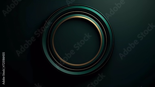 Dark green background, Abstract geometric circle ring color shape. generative ai