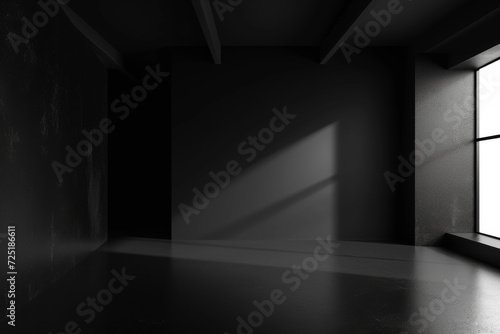 Dark black empty architecture interior space room studio background backdrop wall display products minimalistic. 