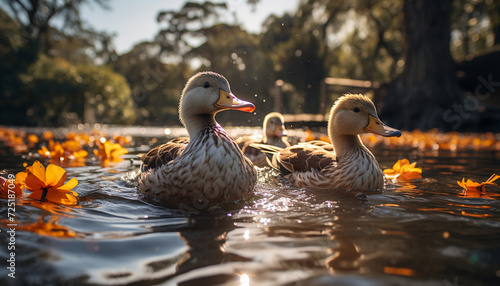 Mallard duck quacking in the beautiful nature generated by AI © Jemastock