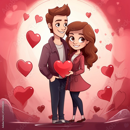 A Cartoon Illustration of a Man and Woman Hugging While Surrounded by Heart Symbols