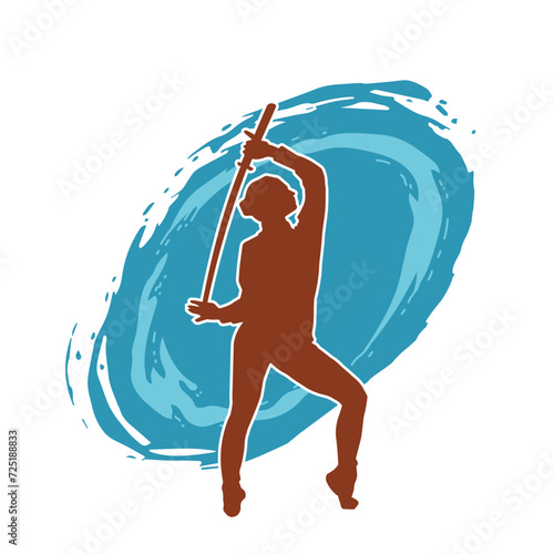 Silhouette of a female fighter in action pose carrying sword weapon.