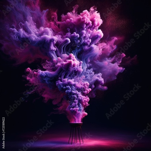 Visualize a world where the dark background is illuminated by the mesmerizing movement of purple smoke. #725189622