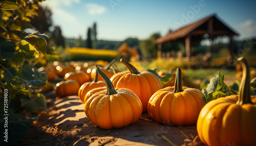 Fresh autumn harvest pumpkin  gourd  and squash decorate rustic farm generated by AI