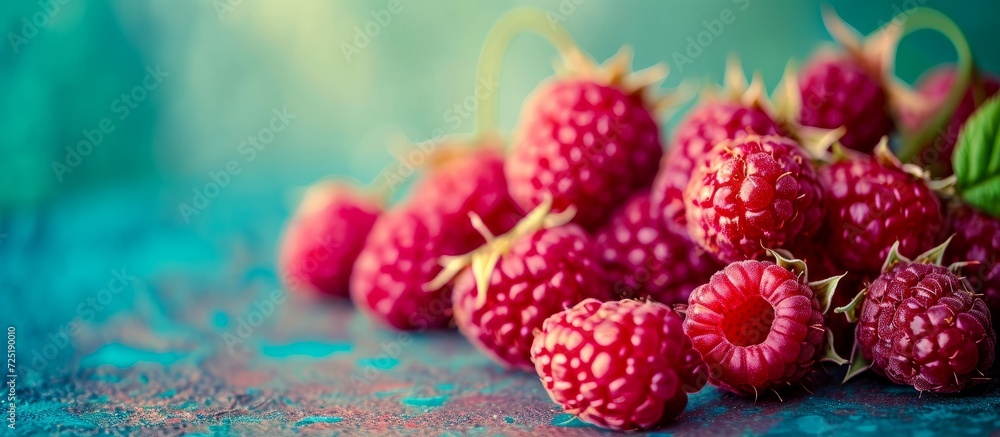Vibrant hues of ripe raspberries against a summery backdrop