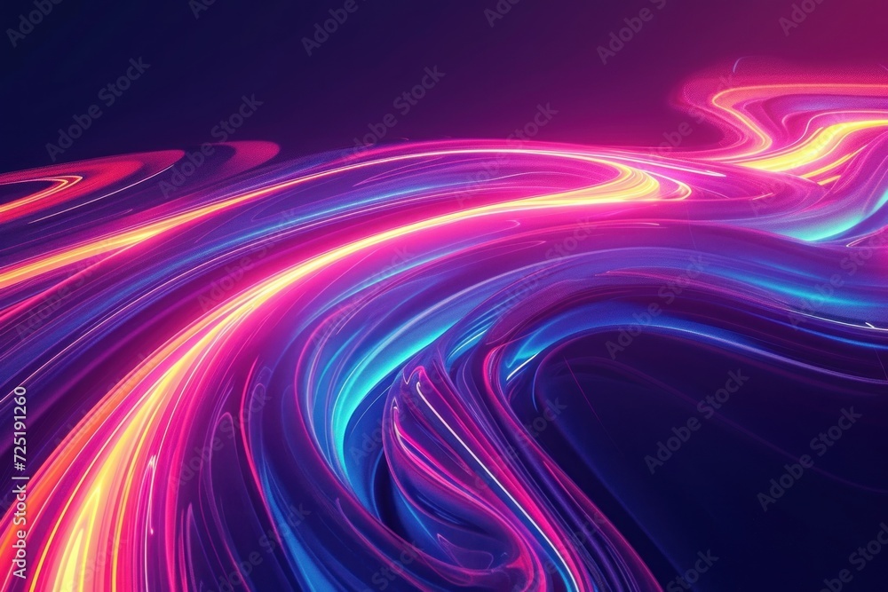 Abstract Neon Curve Trails Loop. Generative AI.