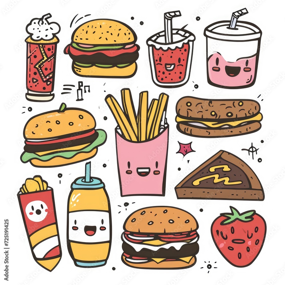 Set of food various style cartoon Set of food various style cartoon