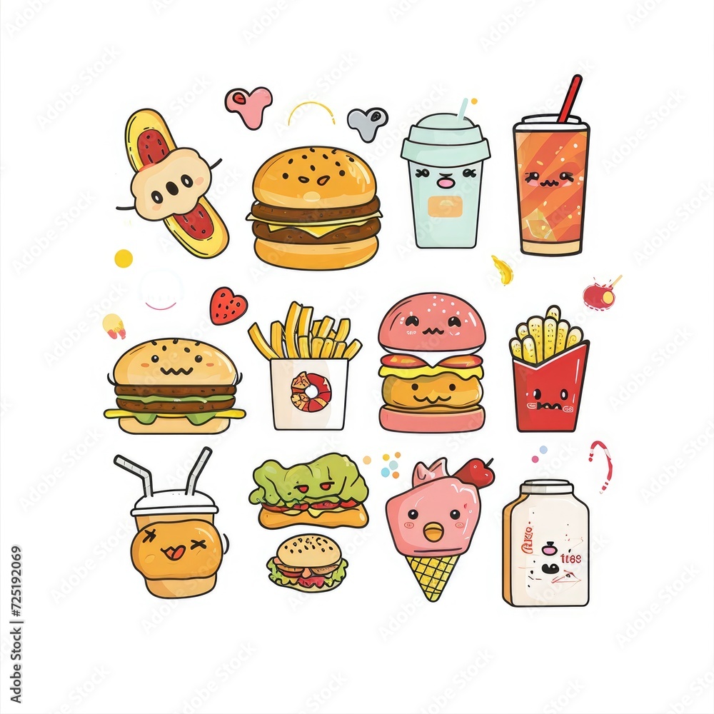 Set of food various style cartoon Set of food various style cartoon